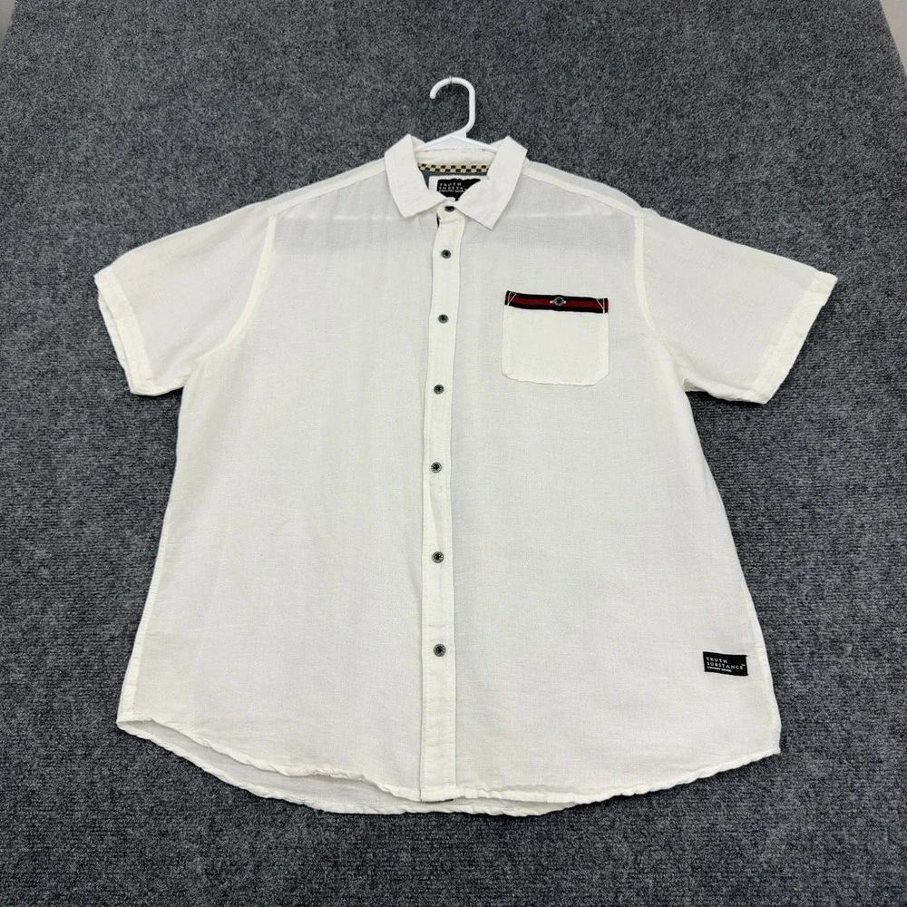 Truth Substance Shirt Mens XL White Cotton Linen Short Sleeve Casual‎ Style